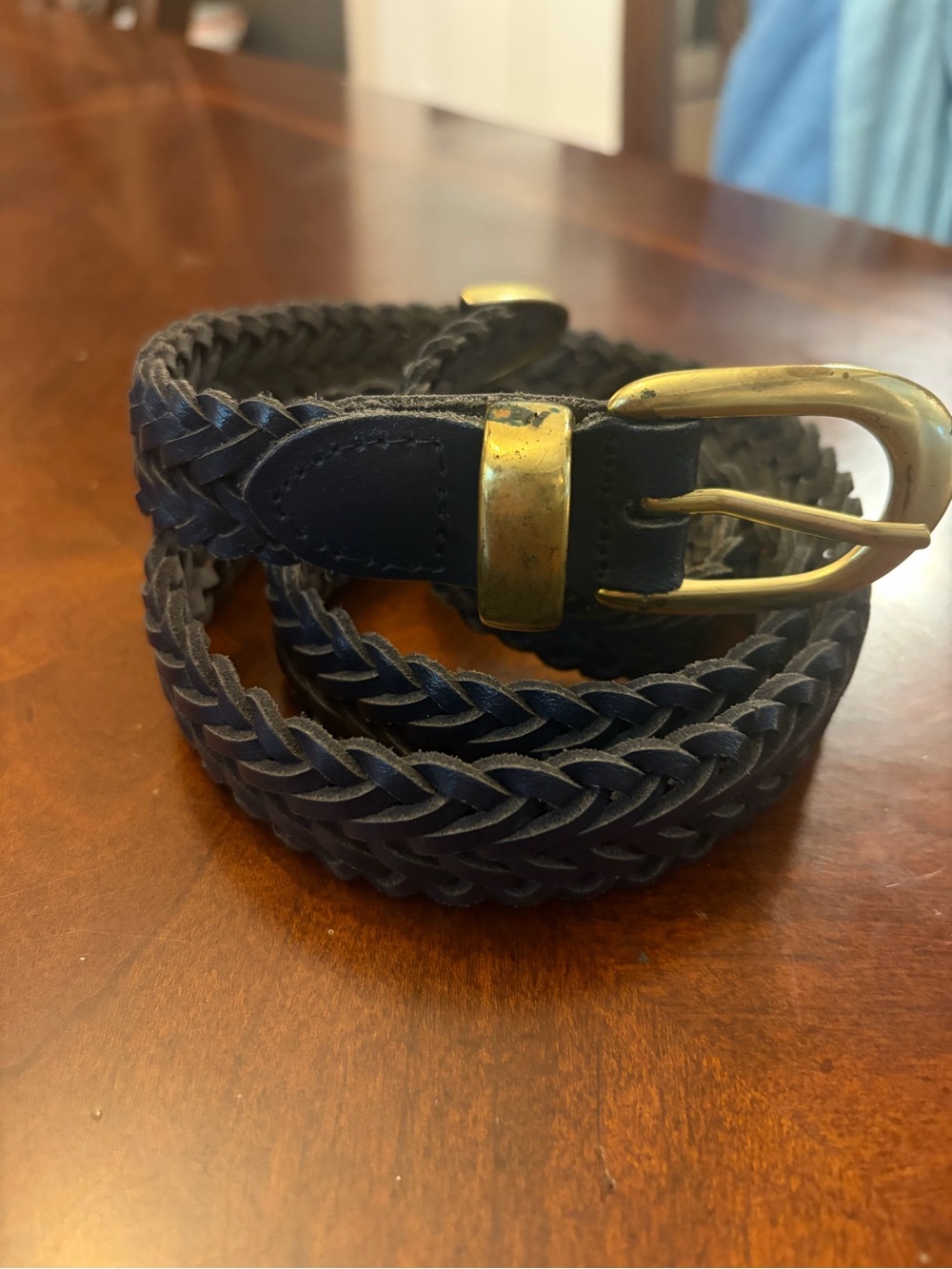 Navy Braided Genuine Leather Belt